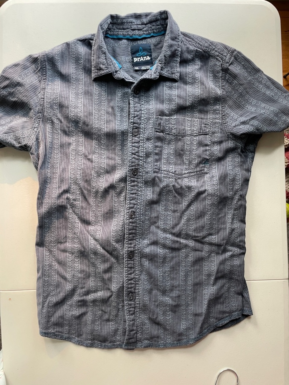 Prana Short-Sleeve Button-Up Shirt in Charcoal Gray